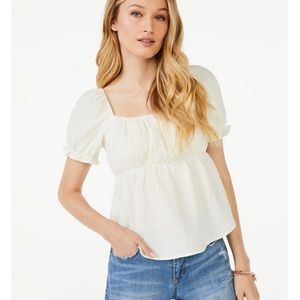 Puff Sleeve Cottagecore Empire Cream Peasant Top